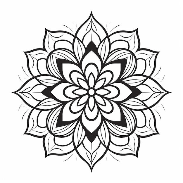 A black and white drawing of a flower.