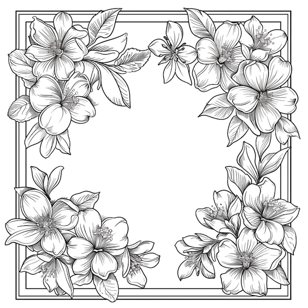 Foto un disegno in bianco e nero di fiori in una cornice quadrata generativa ai