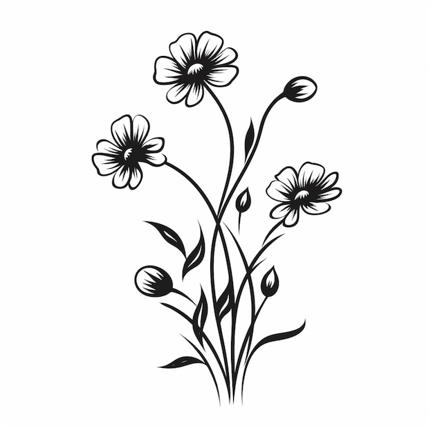 a black and white drawing of flowers on a white background generative ai