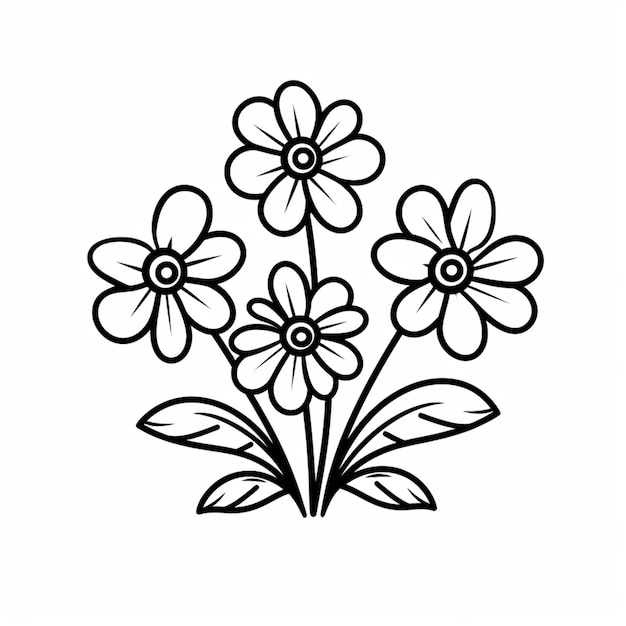 a black and white drawing of flowers with leaves generative ai