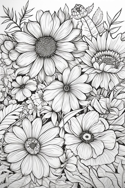A black and white drawing of flowers with the word daisy on it.
