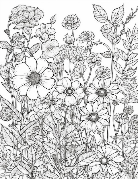 A black and white drawing of flowers with the word garden on it.