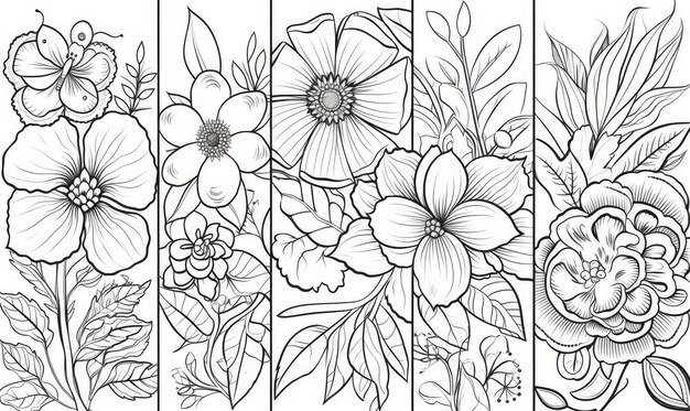 A black and white drawing of flowers