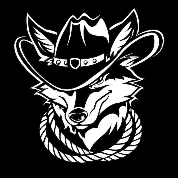 Photo a black and white drawing of a fox with a cowboy hat on it