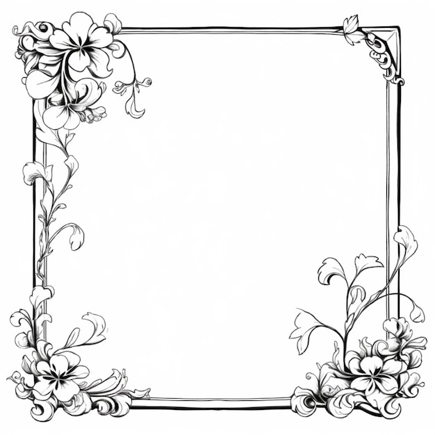 черно-белый рисунок рамки с цветами