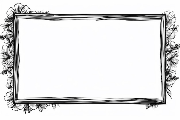 Photo a black and white drawing of a frame with flowers generative ai