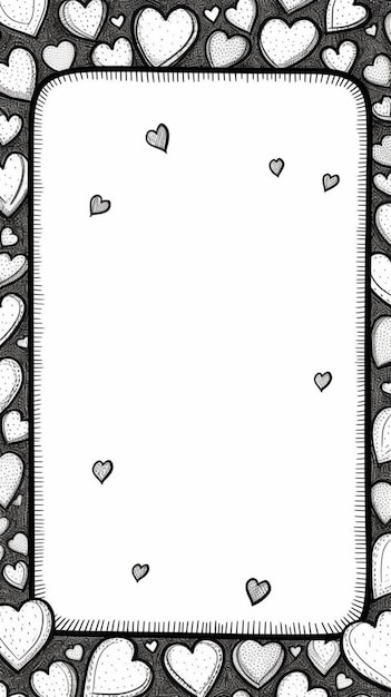 Photo a black and white drawing of a frame with hearts generative ai