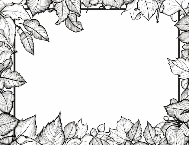 a black and white drawing of a frame with leaves generative ai