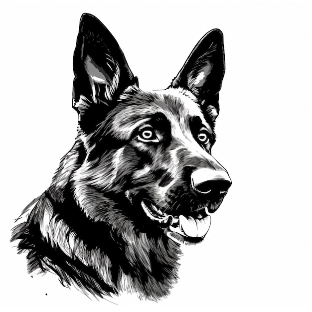 a black and white drawing of a german shepherd dog generative ai