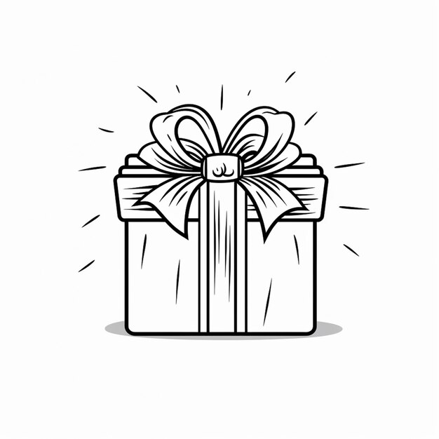 a black and white drawing of a gift box with a bow generative ai
