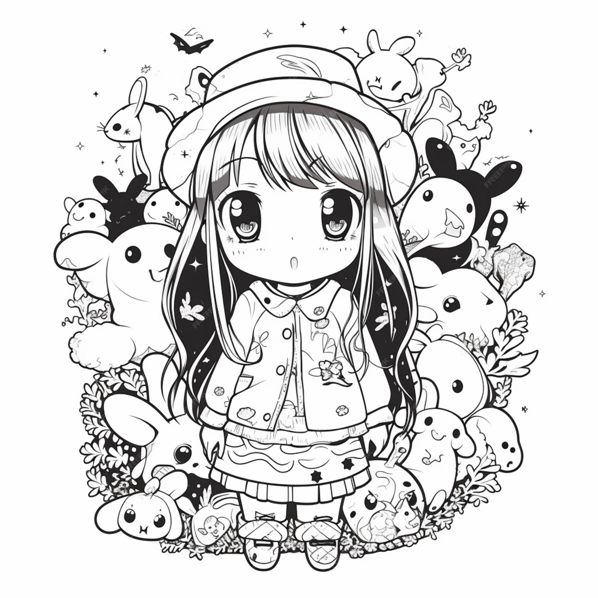Premium AI Image A black and white drawing of a girl surrounded by