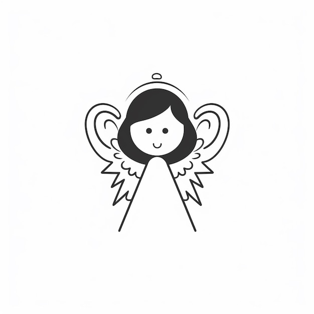 Photo a black and white drawing of a girl with wings and a smile on her face.