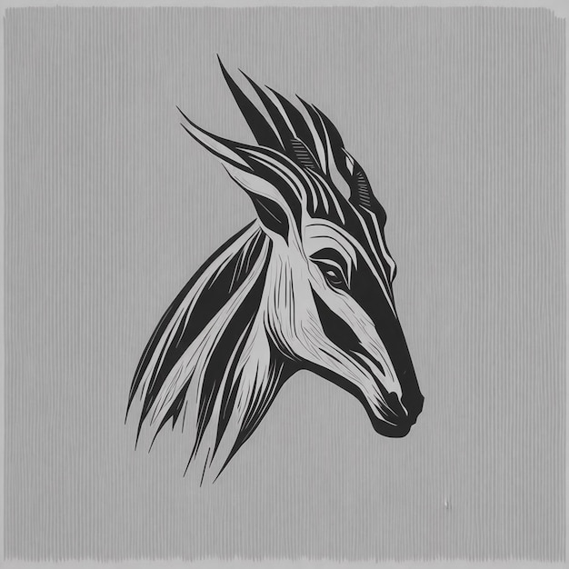 A black and white drawing of a goat's head.