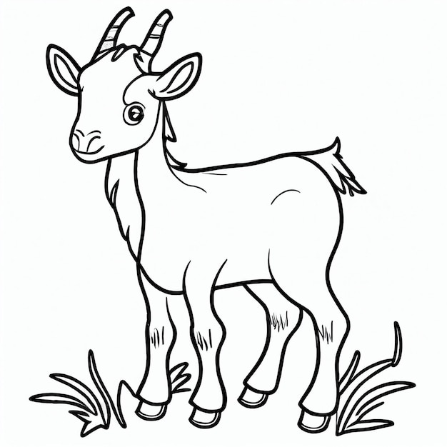 A black and white drawing of a goat standing in the grass generative ai