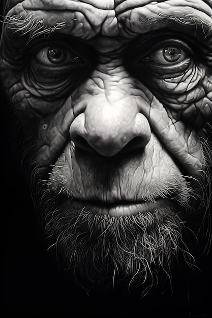 черно-белый рисунок лица гориллы