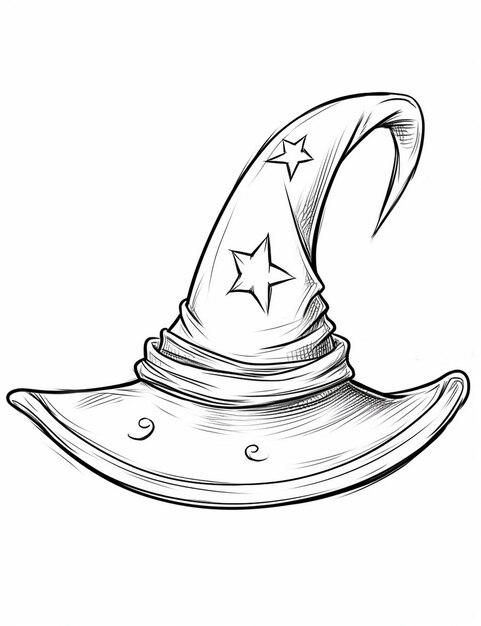 a black and white drawing of a hat with stars on it