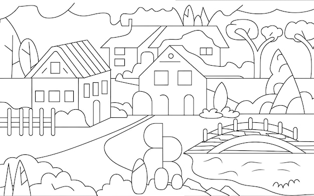 배경에 집이 있는 집의 검은색과 색 그림