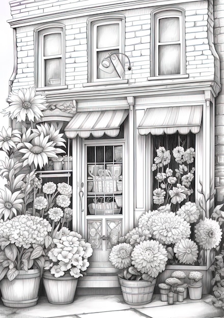 a black and white drawing of a house with a sign that says'the book '