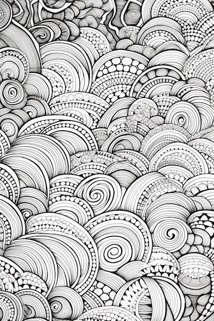 Photo a black and white drawing of a large amount of circles generative ai