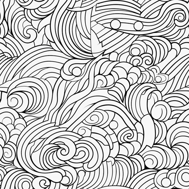 черно-белый рисунок большого количества волнистых линий генеративный ai