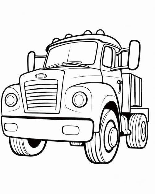 a black and white drawing of a large truck with a flat bed generative ai