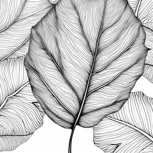 Photo a black and white drawing of a leaf with a stem generative ai