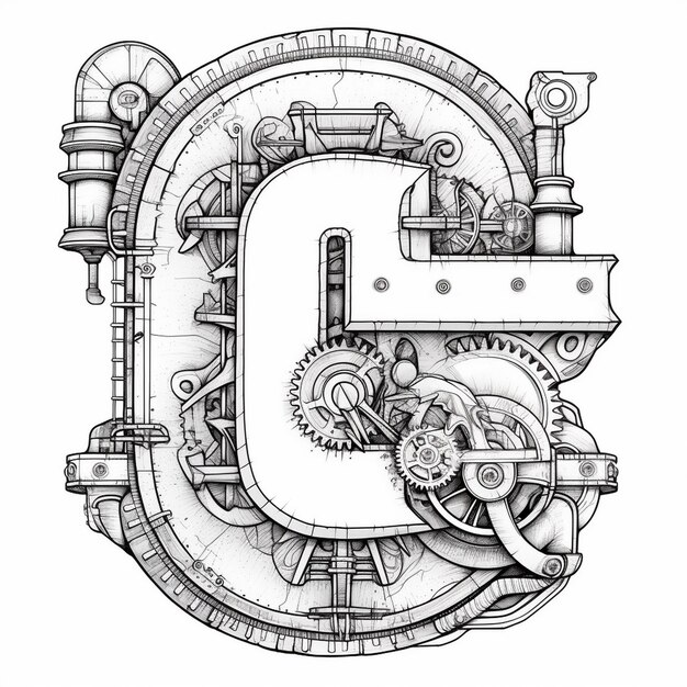 Photo a black and white drawing of a letter c