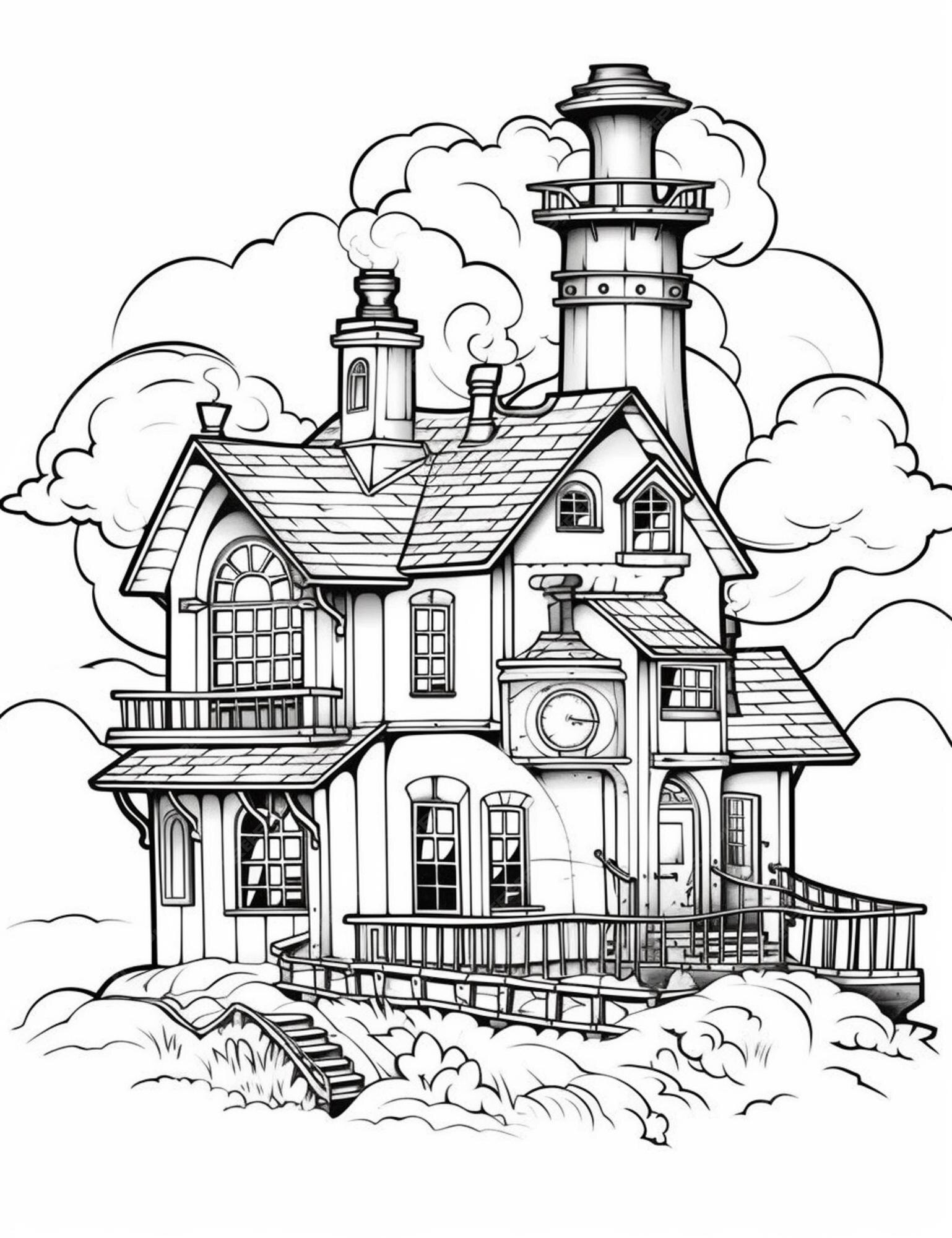 Premium AI Image A Black And White Drawing Of A Lighthouse House With premium-ai-image-a-black-and-white-drawing-of-a-lighthouse-house-with