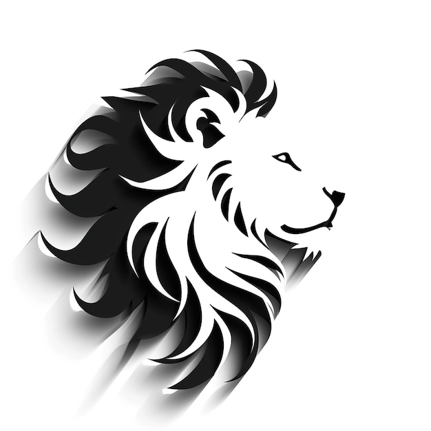 黒い毛皮のライオンの頭の黒と白の絵