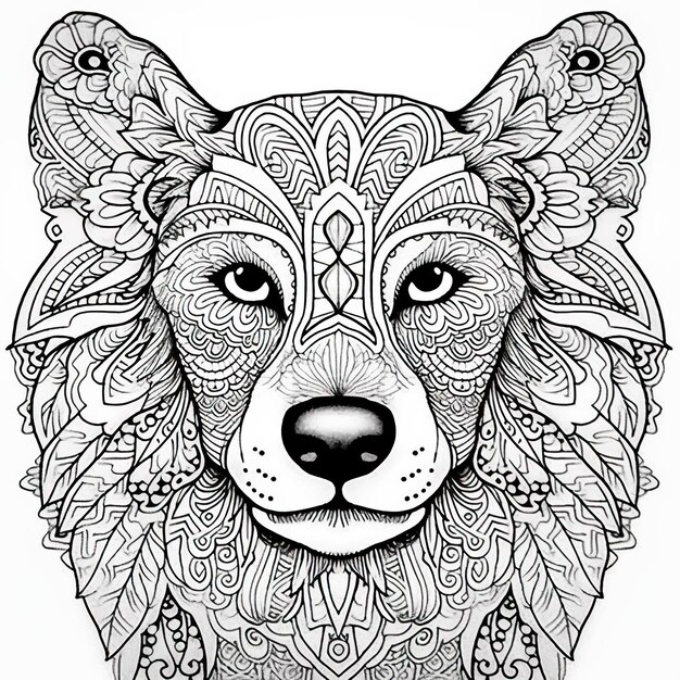 Photo a black and white drawing of a lion with a pattern on it