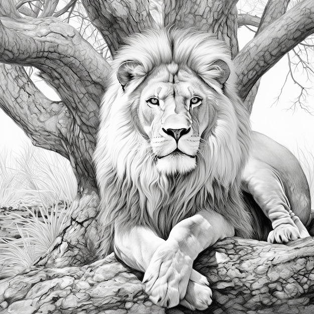 Foto un disegno in bianco e nero di un leone