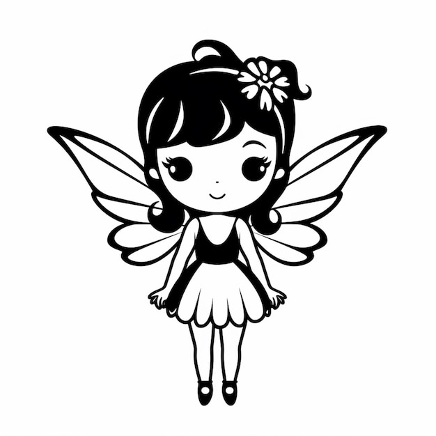 a black and white drawing of a little fairy girl generative ai