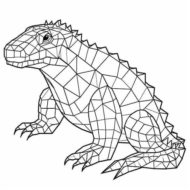 Photo a black and white drawing of a lizard with geometric shapes generative ai