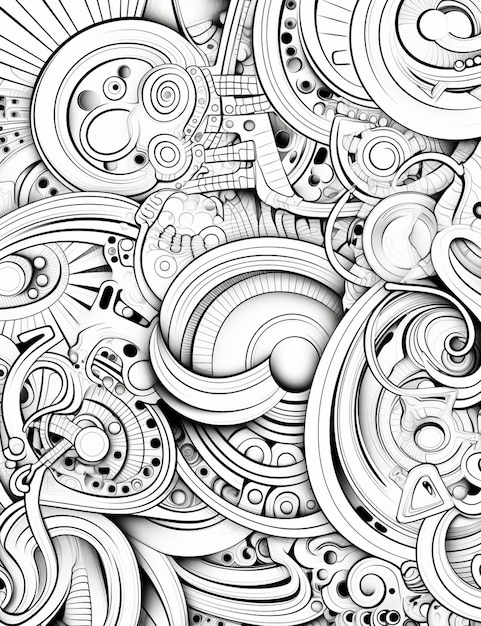 A black and white drawing of a lot of different shapes generative ai