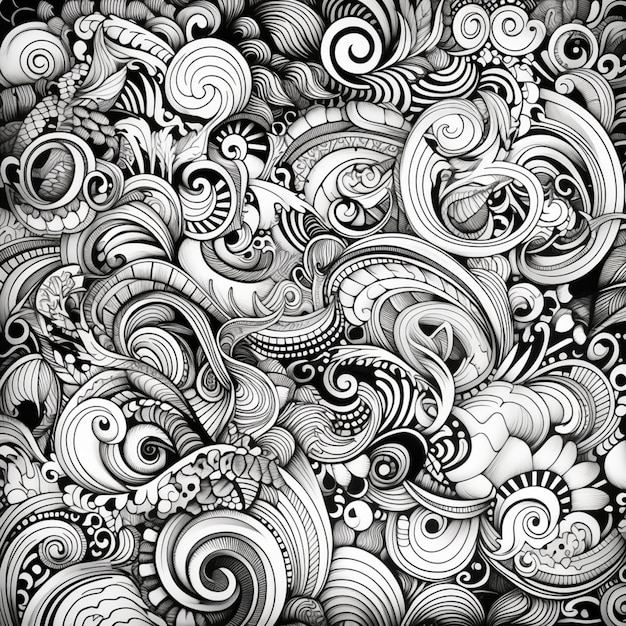 Photo a black and white drawing of a lot of different shapes generative ai