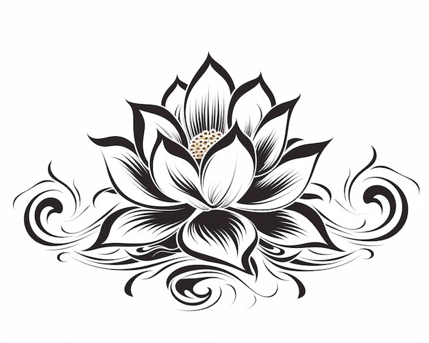 Photo a black and white drawing of a lotus flower with swirls generative ai