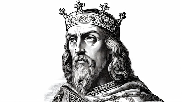 Photo a black and white drawing of a man wearing a crown