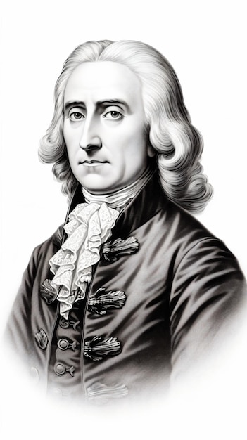 a black and white drawing of a man with a white hair