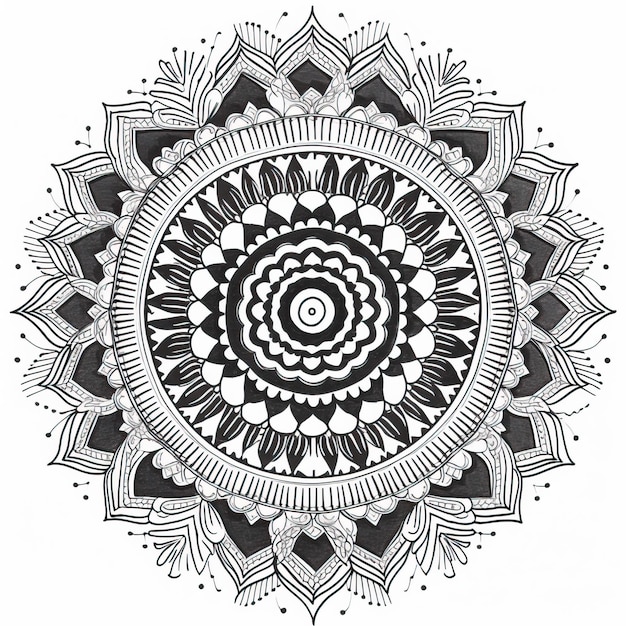 Photo a black and white drawing of a mandala with a circle in the middle