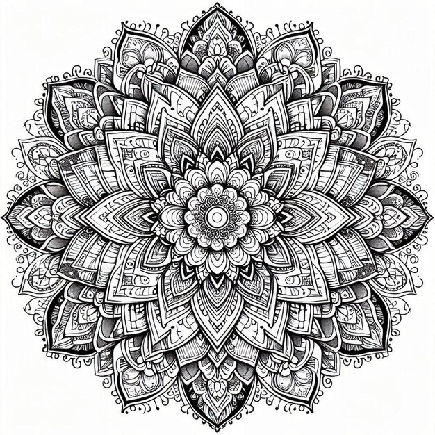 Photo a black and white drawing of a mandala with a hand drawn design