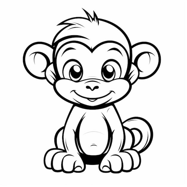 a black and white drawing of a monkey sitting down generative ai