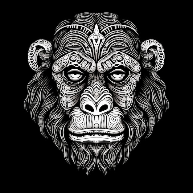 Photo a black and white drawing of a monkey with intricate patterns generative ai