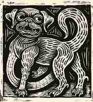 Photo a black and white drawing of a monkey with a snake on it