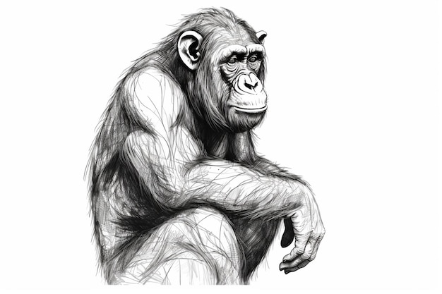 A black and white drawing of a monkey