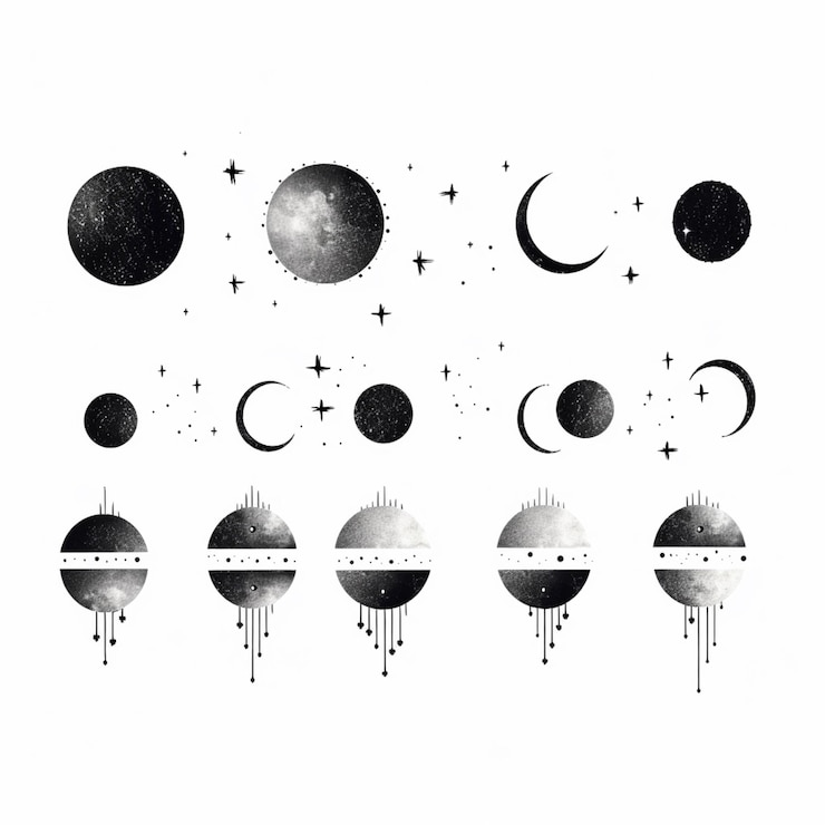 Photo a black and white drawing of a moon and phases ai generative