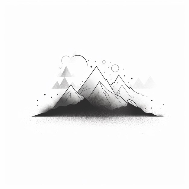 Photo a black and white drawing of a mountain with a sky background generative ai