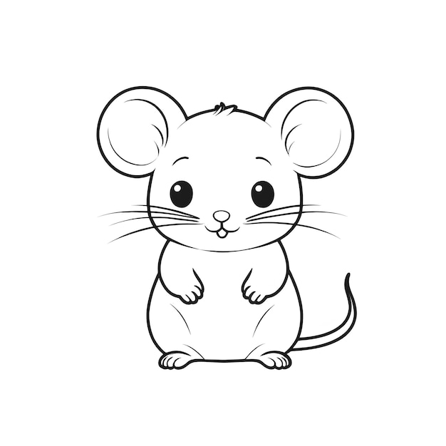 a black and white drawing of a mouse with a black nose and a white background