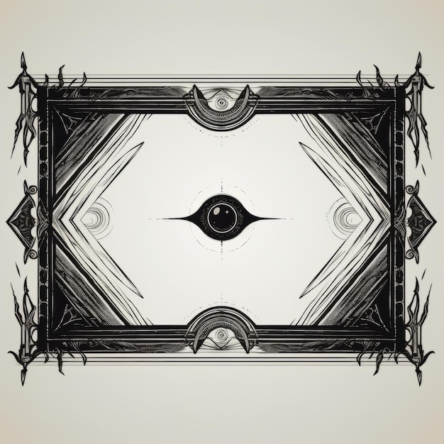 Foto un disegno in bianco e nero di una cornice ornata con un occhio al centro