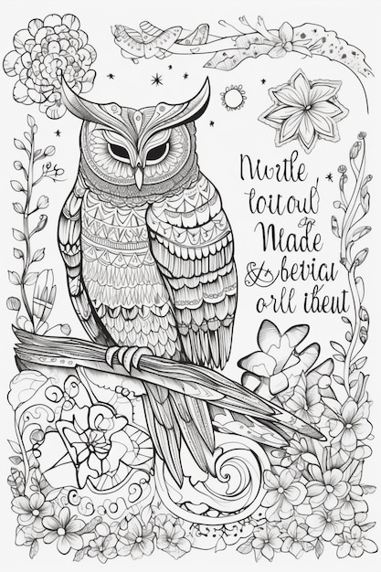 Photo a black and white drawing of a owl sitting on a branch with the words'burleco toucan'on it.