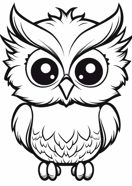 A black and white drawing of an owl with big eyes generative ai